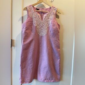 Talbots Linen and Cotton Pink Dress with White Detailing
